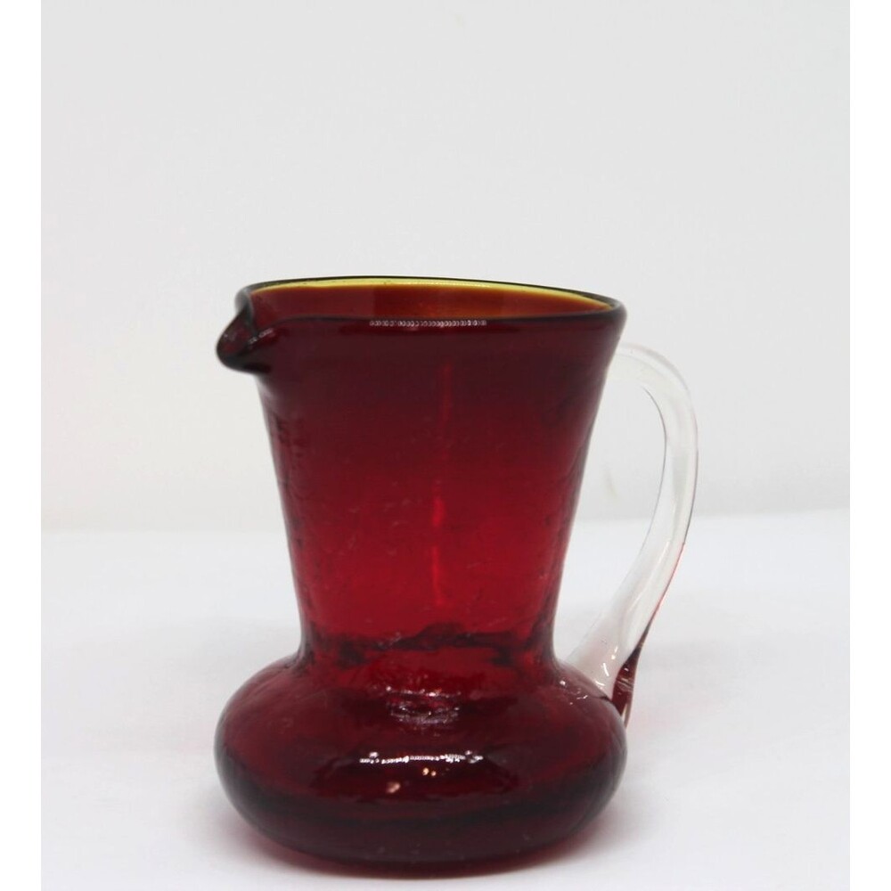 Art Glass Handblown Amberina Red Crackle Mini Glass Pitcher. 3.5" High